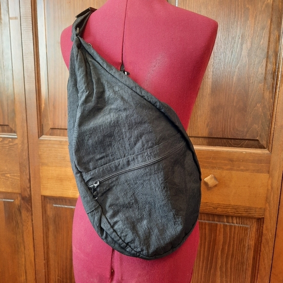 AmeriBag Healthly Back Bag 19" black nylon crossbody adjustable sling purse - Picture 1 of 13